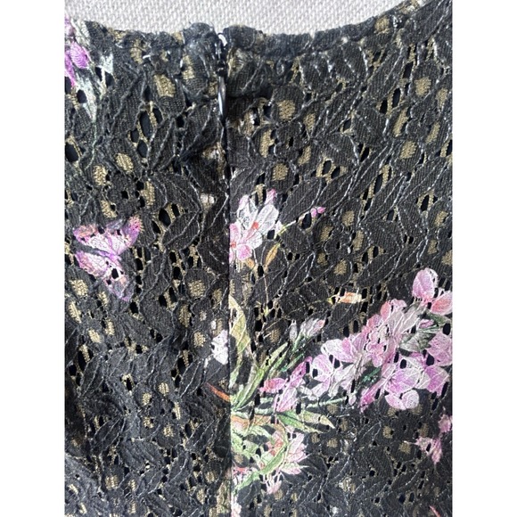 Anthropologie Eri + Ali Nevaeh Floral Lace Dress Black Pink Ruffle Fit Flare 4P - Picture 10 of 13